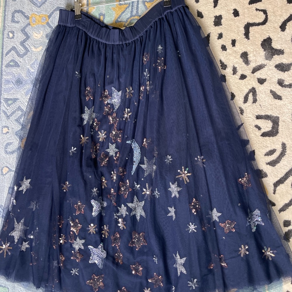 Anthropologie Elegant Navy Starry Skirt